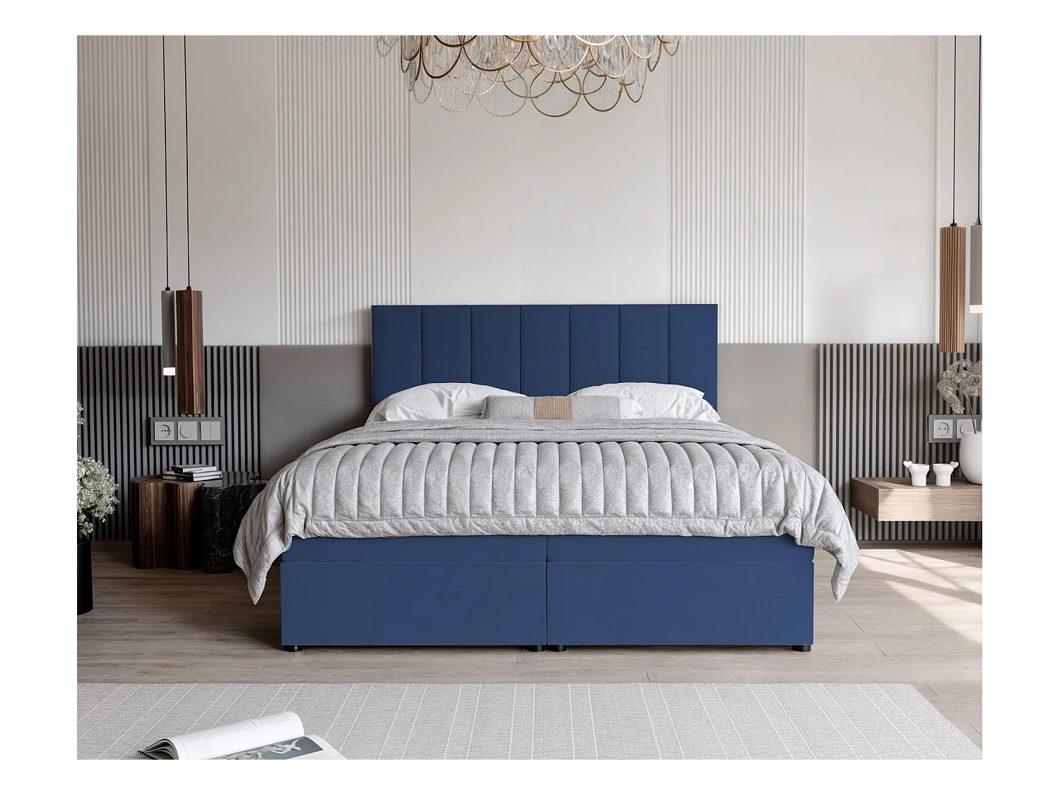Lit continental rembourré avec surmatelas, bleu - 200x200 - ZELTO