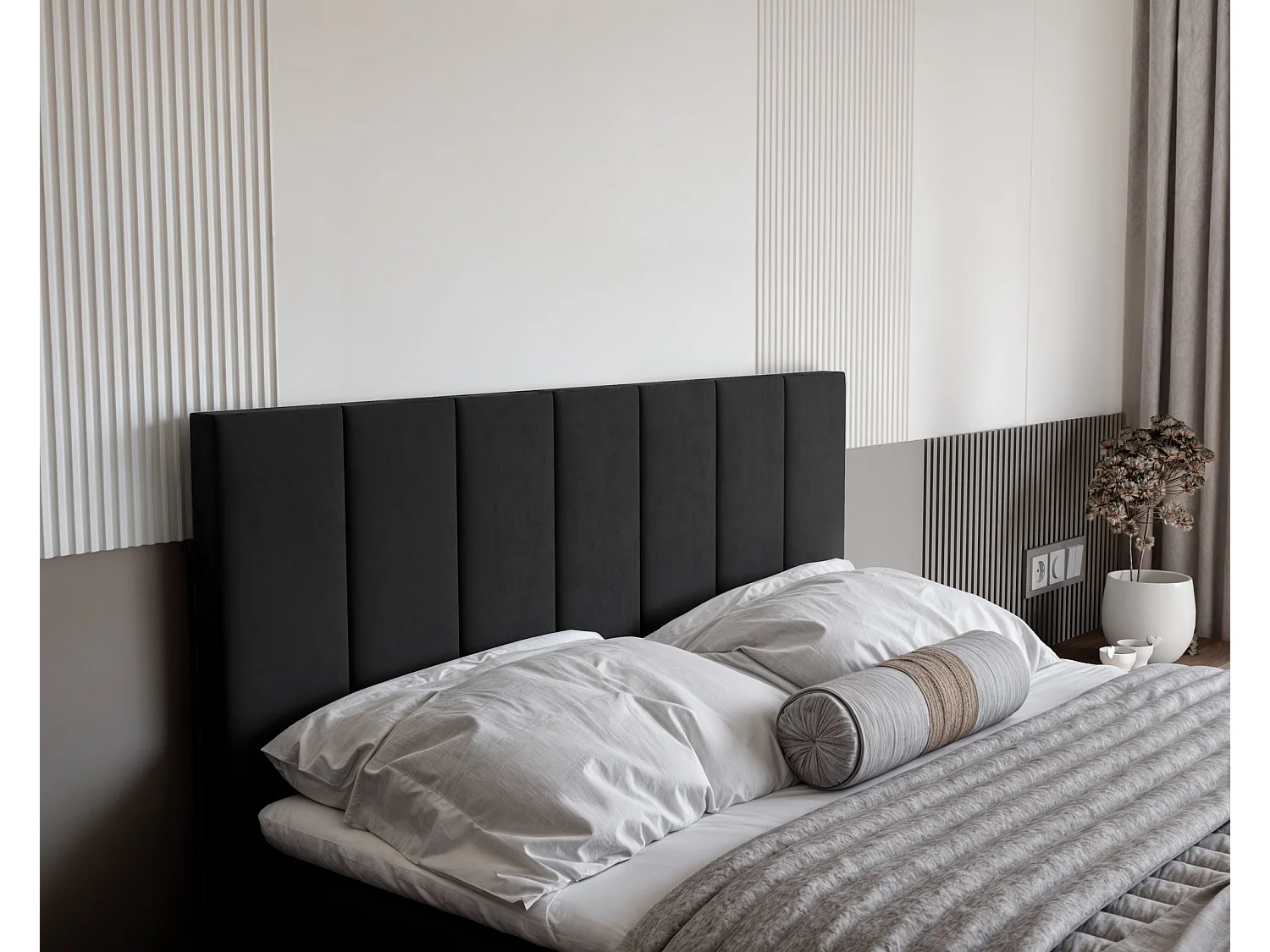 Lit continental rembourré avec surmatelas, noir - 140x200 - ZELTO