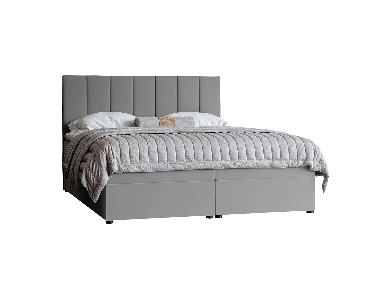 Lit continental rembourré avec surmatelas, gris clair - 120x200 - ZELTO