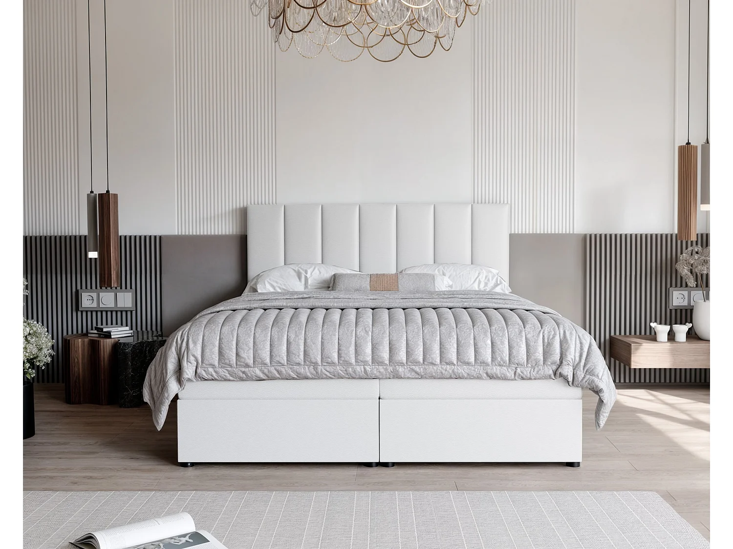 Lit continental rembourré avec surmatelas, blanc  - 180x200 - ZELTO