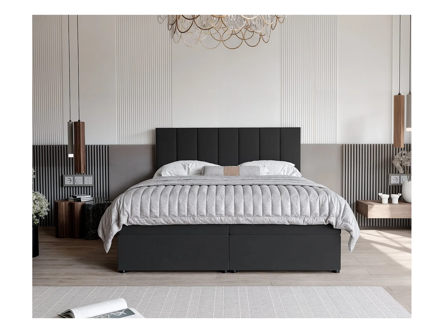 Lit continental rembourré avec surmatelas, noir - 120x200 - ZELTO