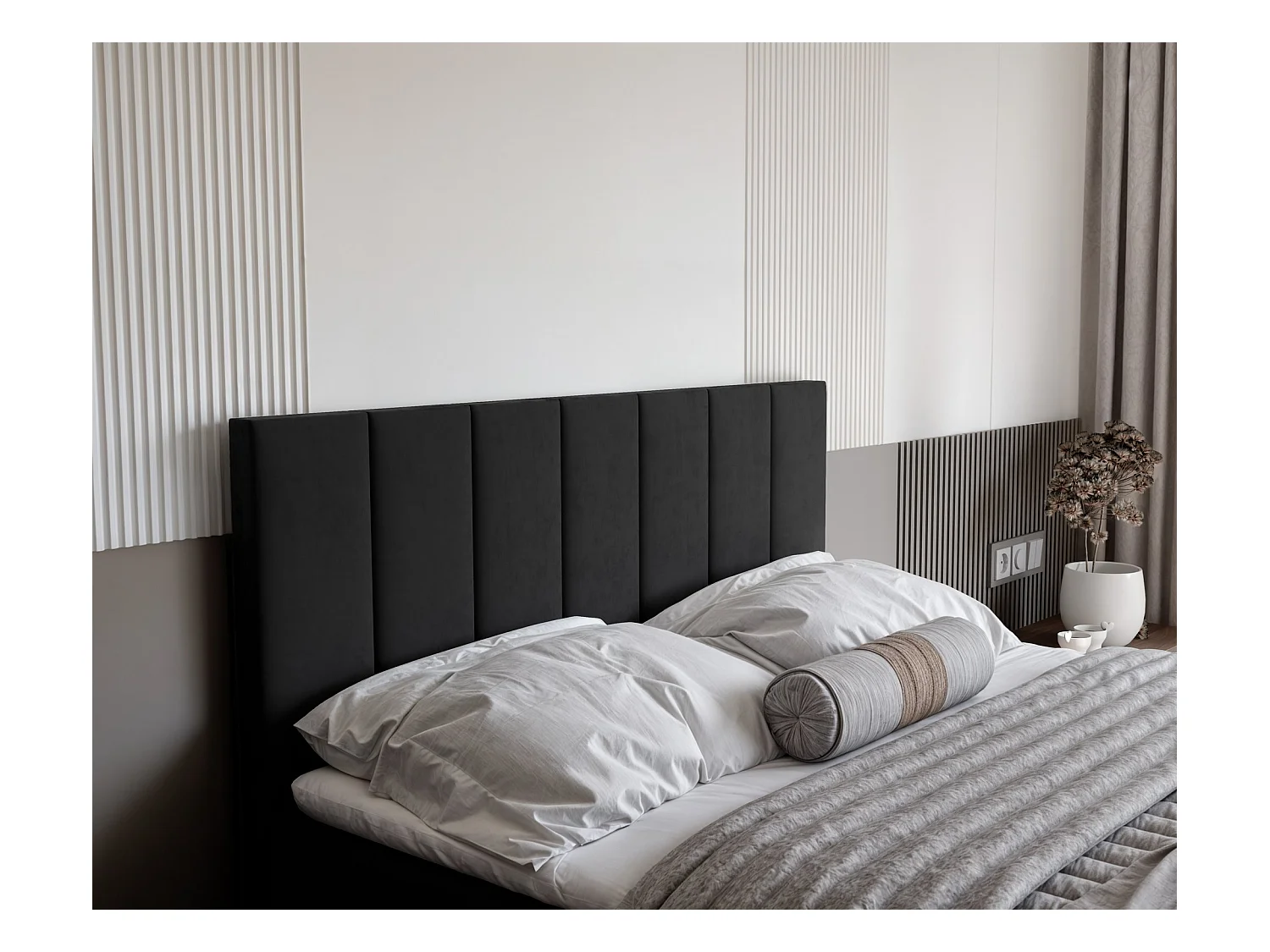 Lit continental rembourré avec surmatelas, noir - 120x200 - ZELTO