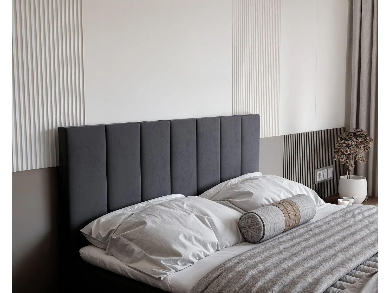 Lit continental rembourré avec surmatelas, gris anthracite - 200x200 - ZELTO