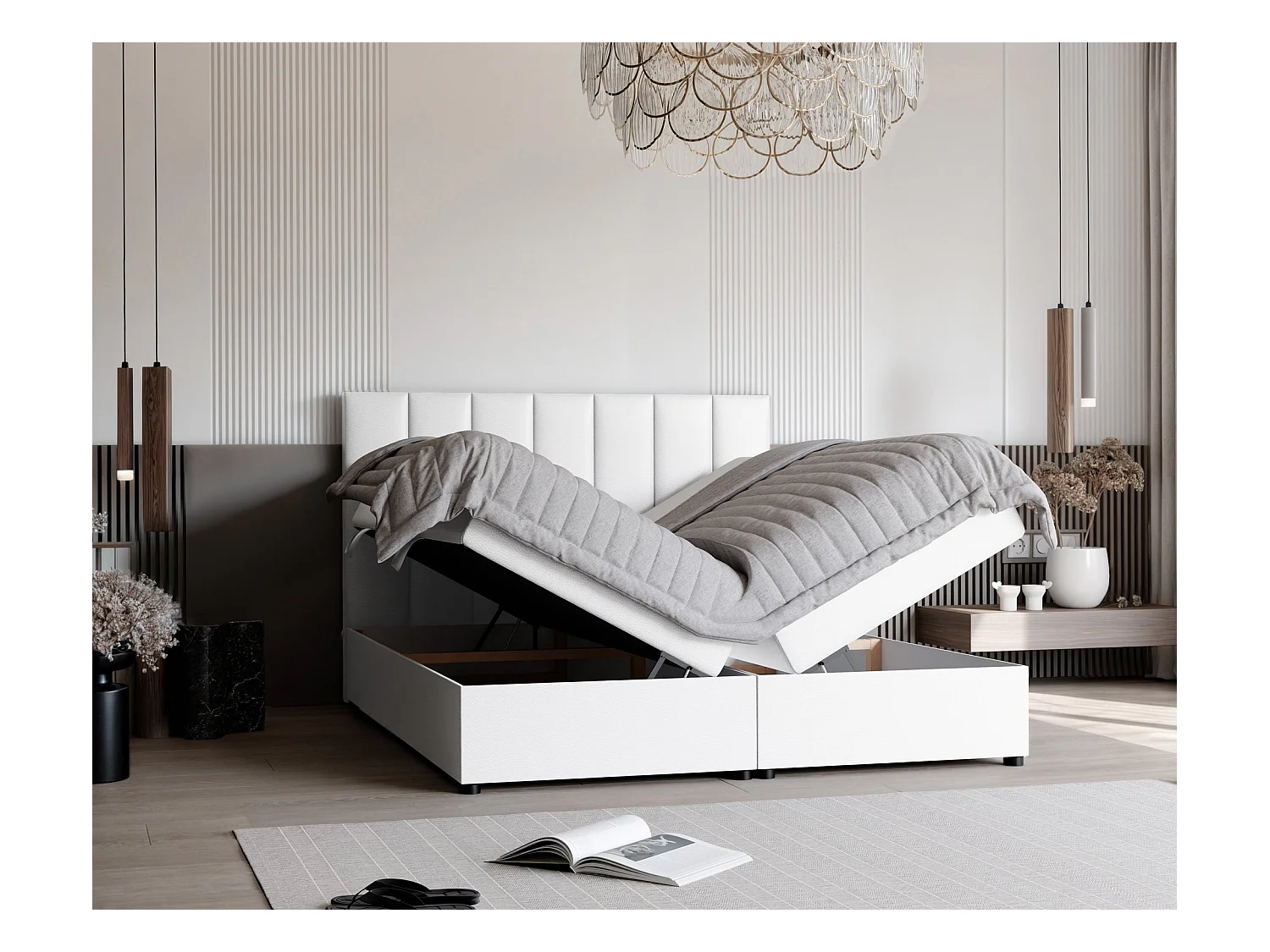 Lit continental rembourré avec surmatelas, blanc  - 120x200 - ZELTO