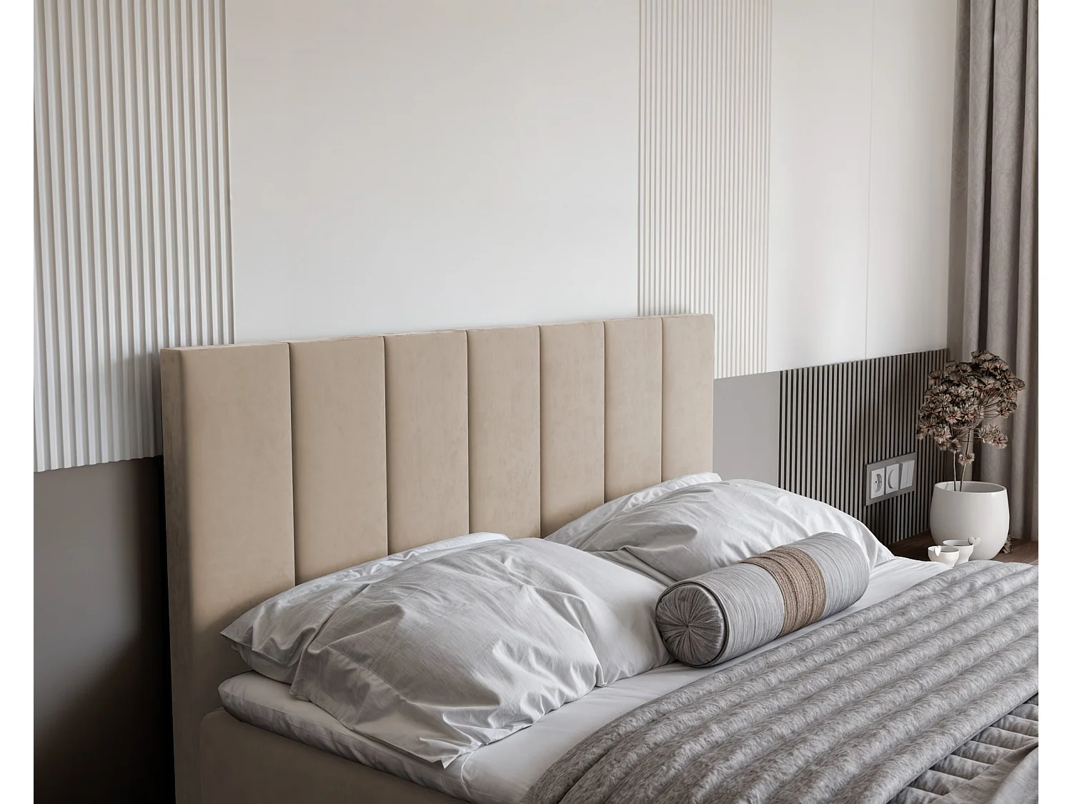 Lit continental rembourré avec surmatelas, crème - 180x200 - ZELTO