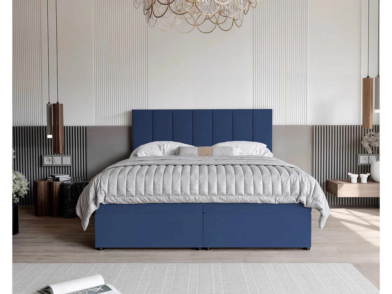 Lit continental rembourré avec surmatelas, bleu - 180x200 - ZELTO