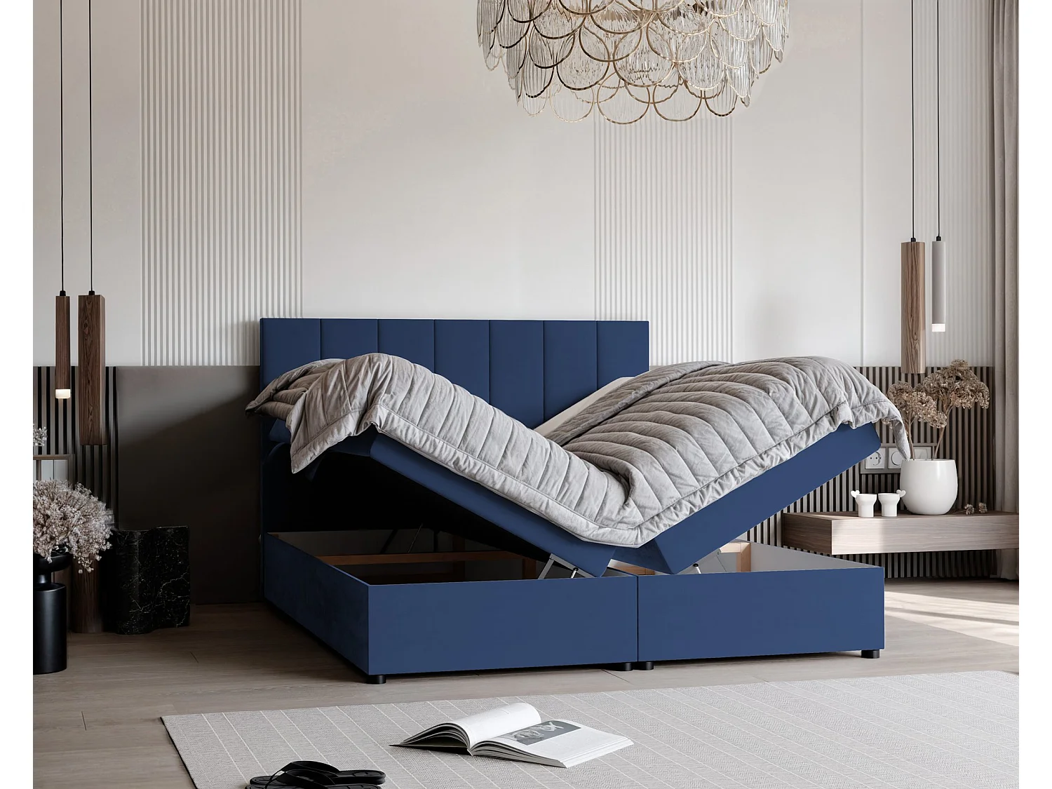 Lit continental rembourré avec surmatelas, bleu - 180x200 - ZELTO
