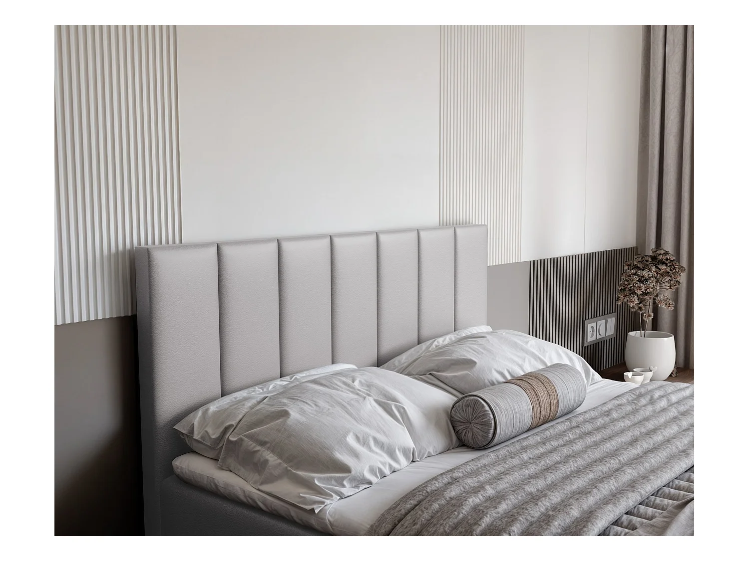 Lit continental rembourré avec surmatelas, gris  - 200x200 - ZELTO