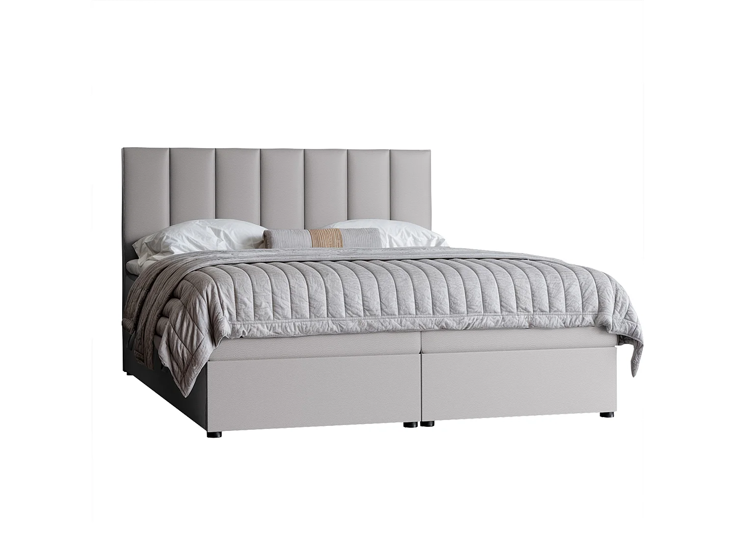 Lit continental rembourré avec surmatelas, gris  - 200x200 - ZELTO