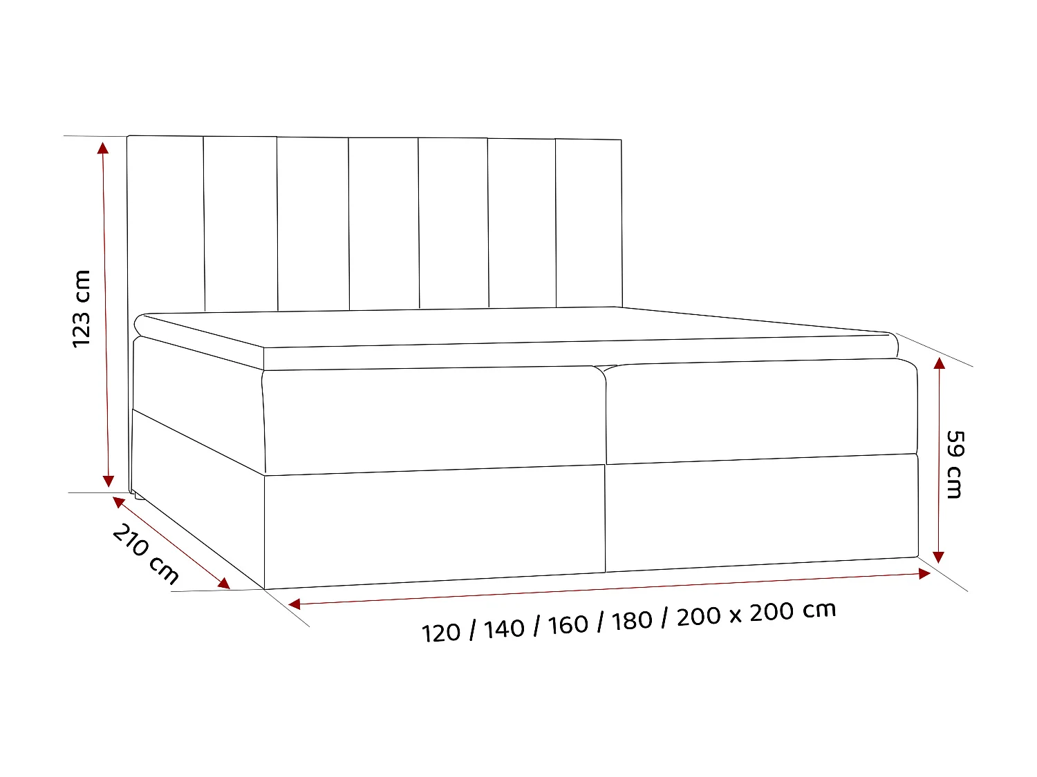 Lit continental rembourré avec surmatelas, gris  - 200x200 - ZELTO
