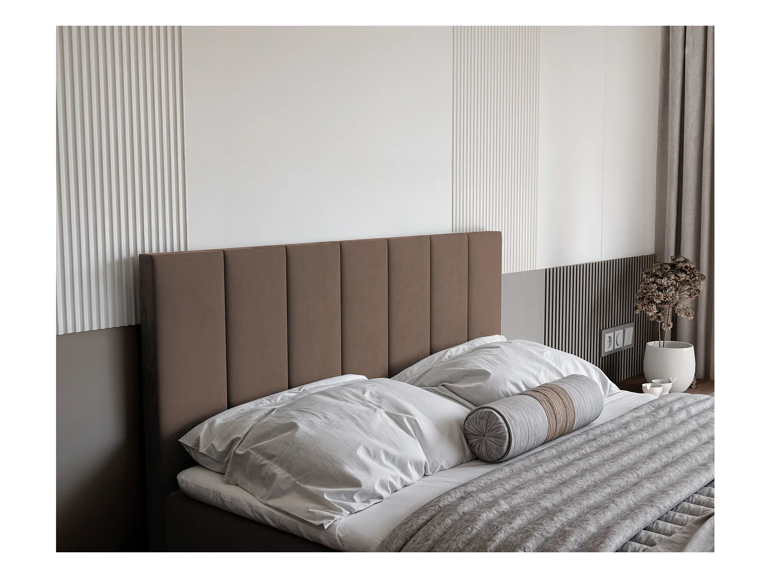 Lit continental rembourré avec surmatelas, marron - 120x200 - ZELTO