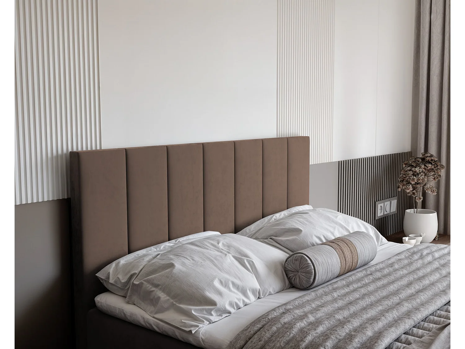 Lit continental rembourré avec surmatelas, marron - 120x200 - ZELTO