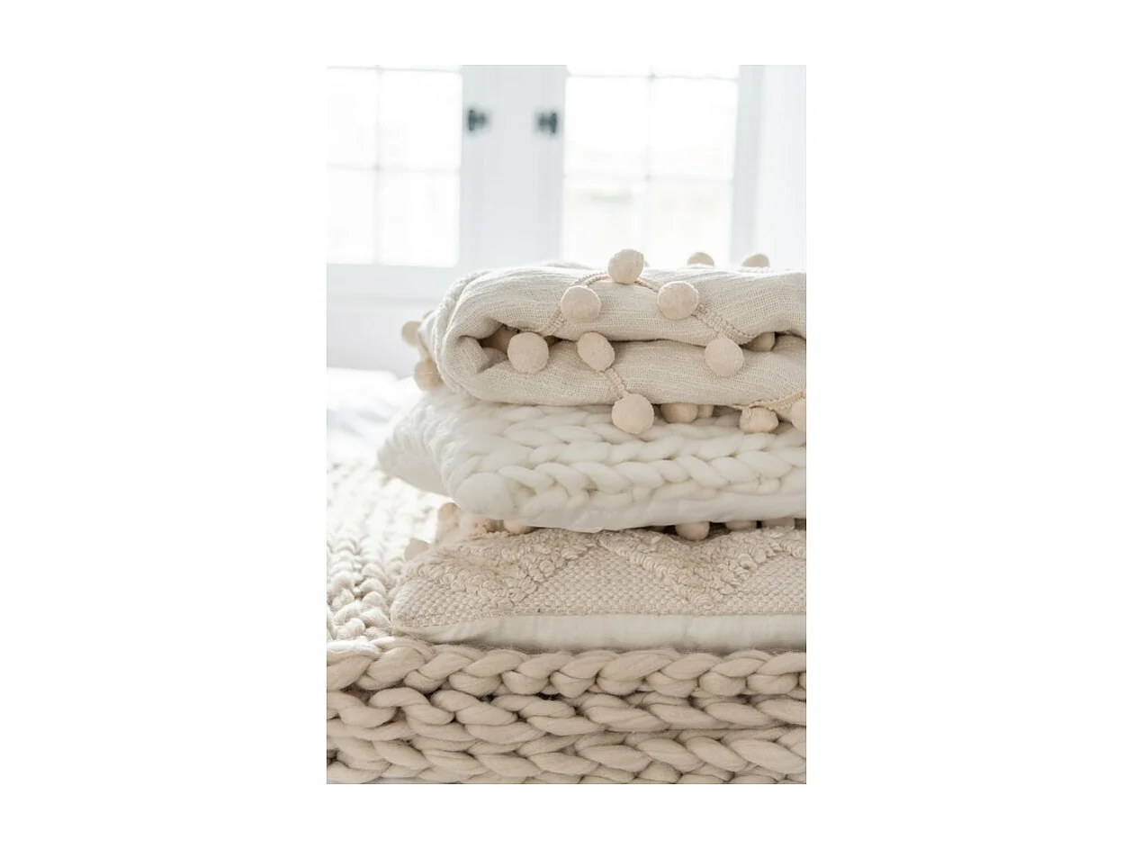 Cojín tricotado cuadrado acrílico blanco 40x40 cm