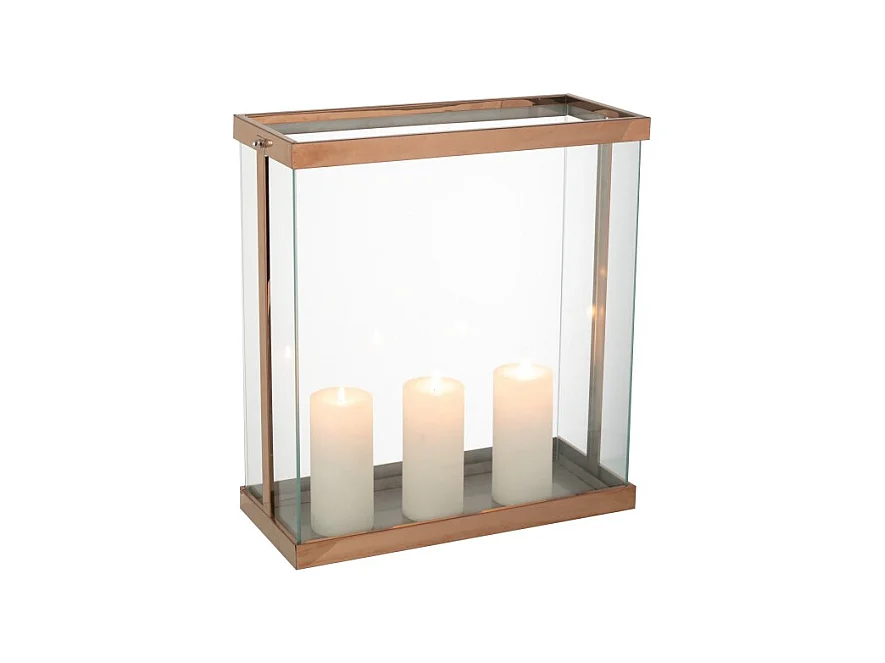 Farol rectangular de vidrio dorado 41.5*18*45 cm