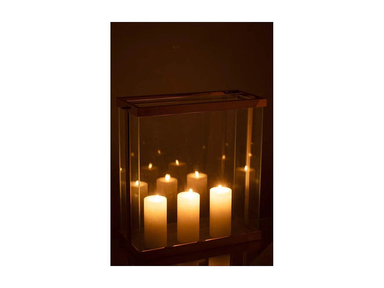 Farol rectangular de vidrio dorado 41.5*18*45 cm