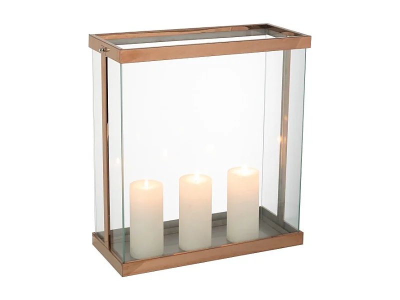 Farol rectangular de vidrio dorado 41.5*18*45 cm