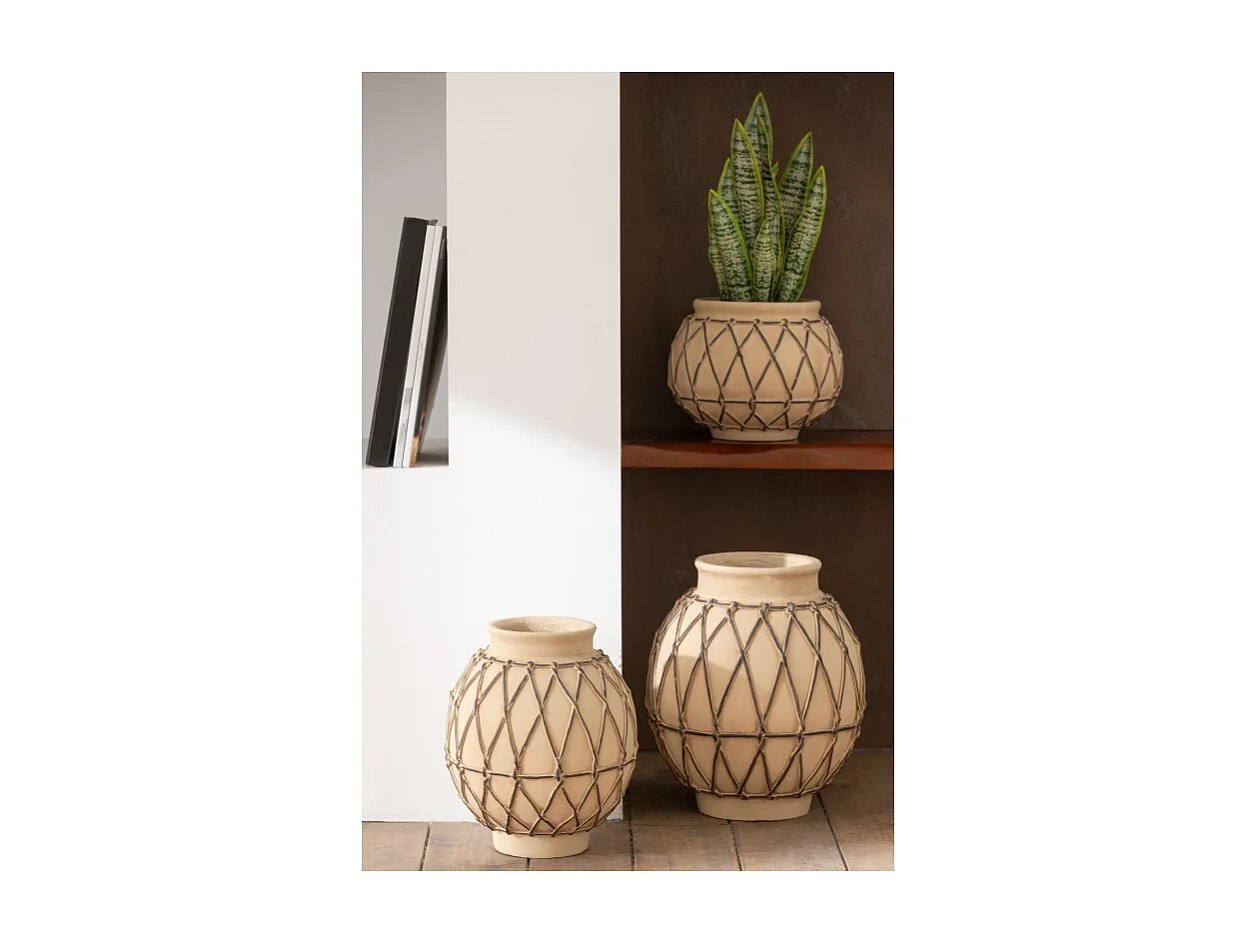 Maceta de cerámica beige 31.5x31.5x35.5 cm