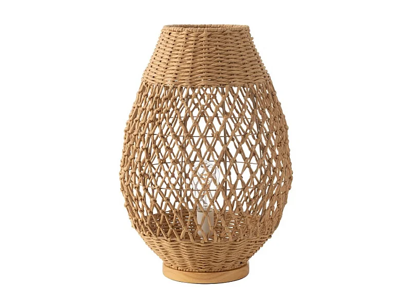 Lámpara de sobremesa de metal y madera beige 38x38x54.5 cm