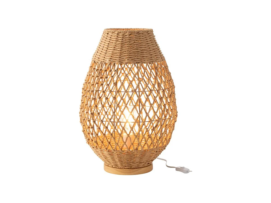 Lámpara de sobremesa de metal y madera beige 38x38x54.5 cm