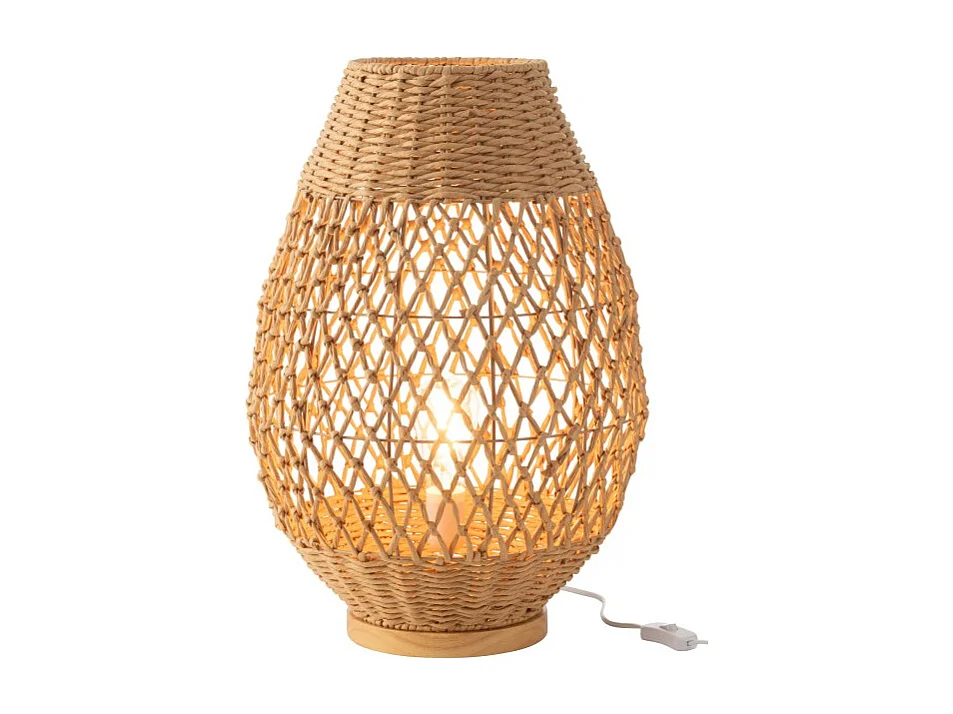 Lámpara de sobremesa de metal y madera beige 38x38x54.5 cm