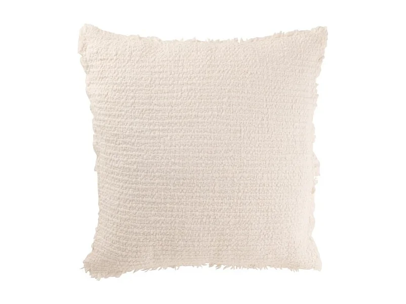 Cojín cuadrado, bordes deshilachados, poliéster crudo 50x50x12cm