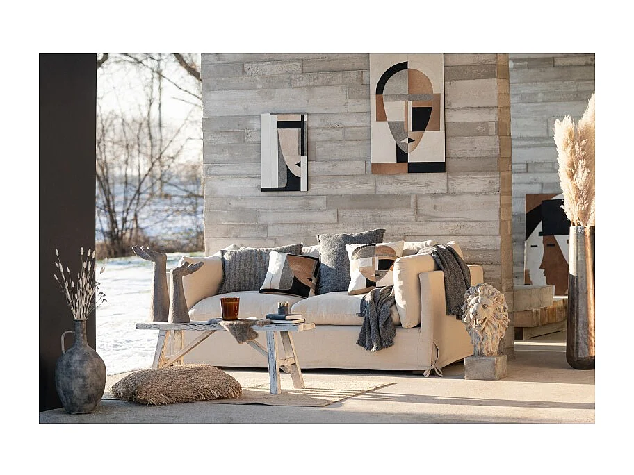 Cojín étnico cuadrado algodón azul 47x45 cm