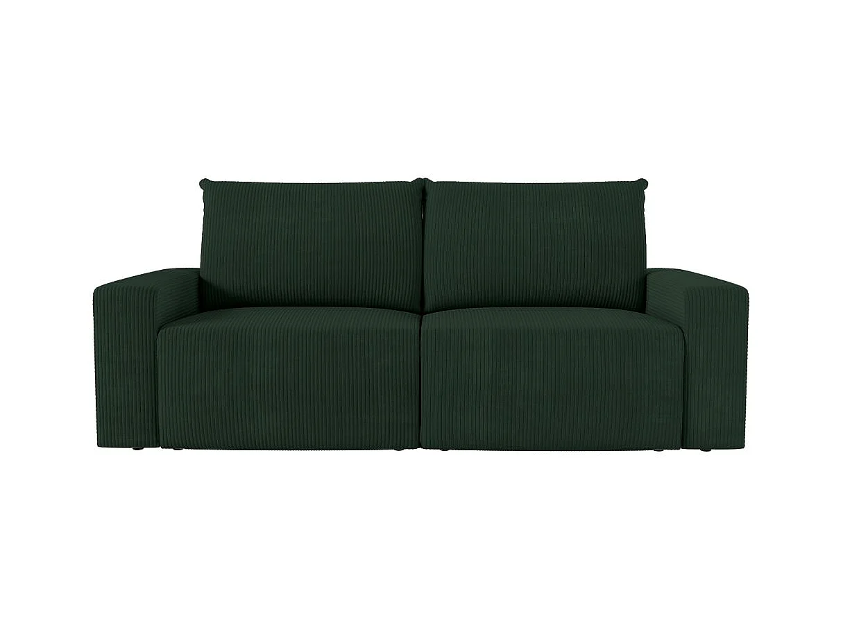 PACK - Canapé droit fixe 2 places ROMANE avec pouf en velours côtelé - Vert foncé