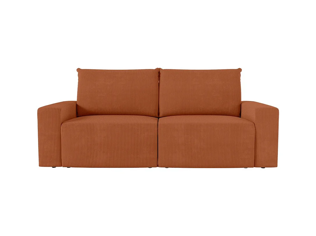 PACK - Canapé droit fixe 2 places ROMANE avec pouf en velours côtelé - Terracotta