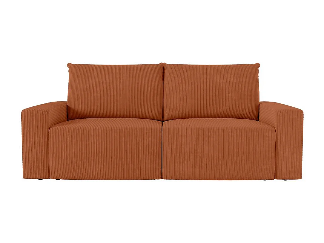 PACK - Canapé droit fixe 2 places ROMANE avec pouf en velours côtelé - Terracotta