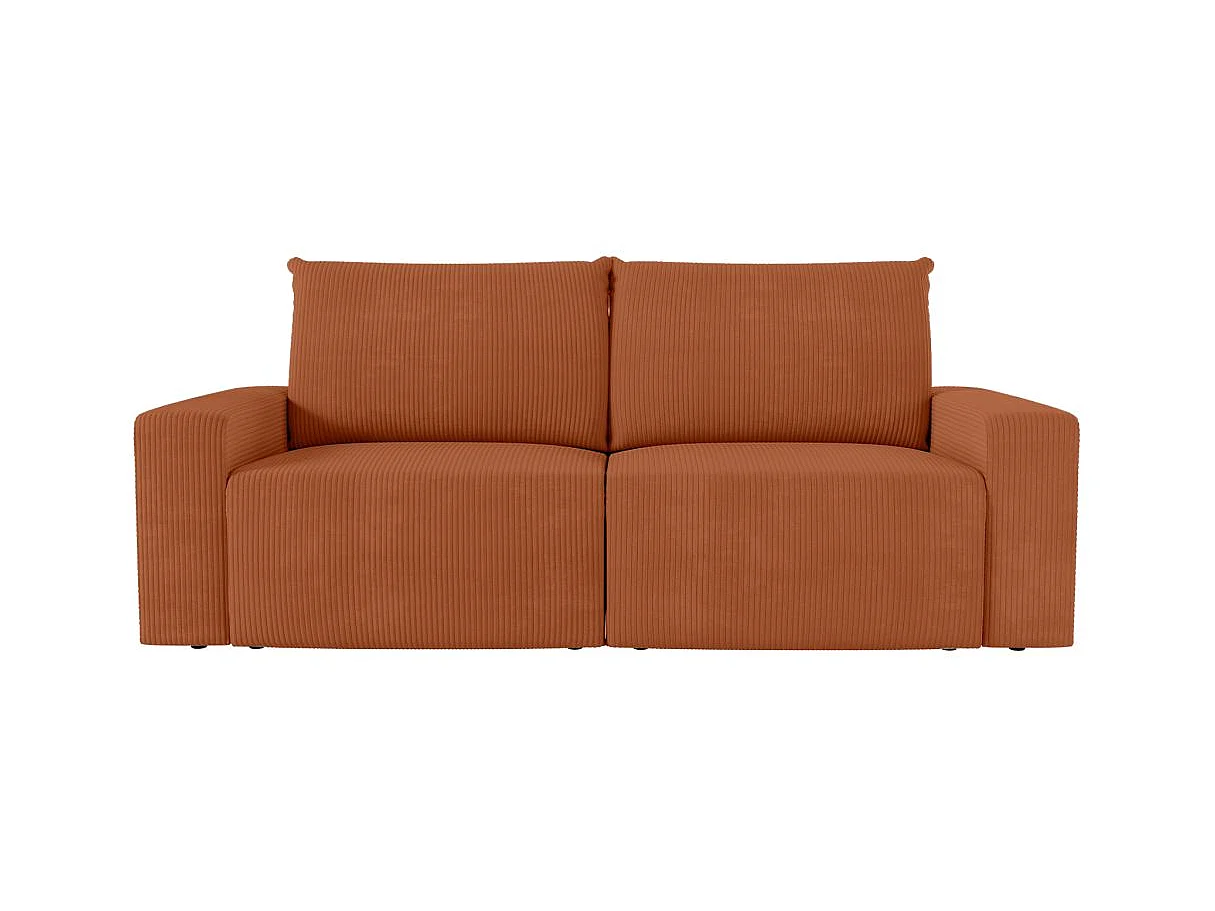 PACK - Canapé droit fixe 2 places ROMANE avec pouf en velours côtelé - Terracotta