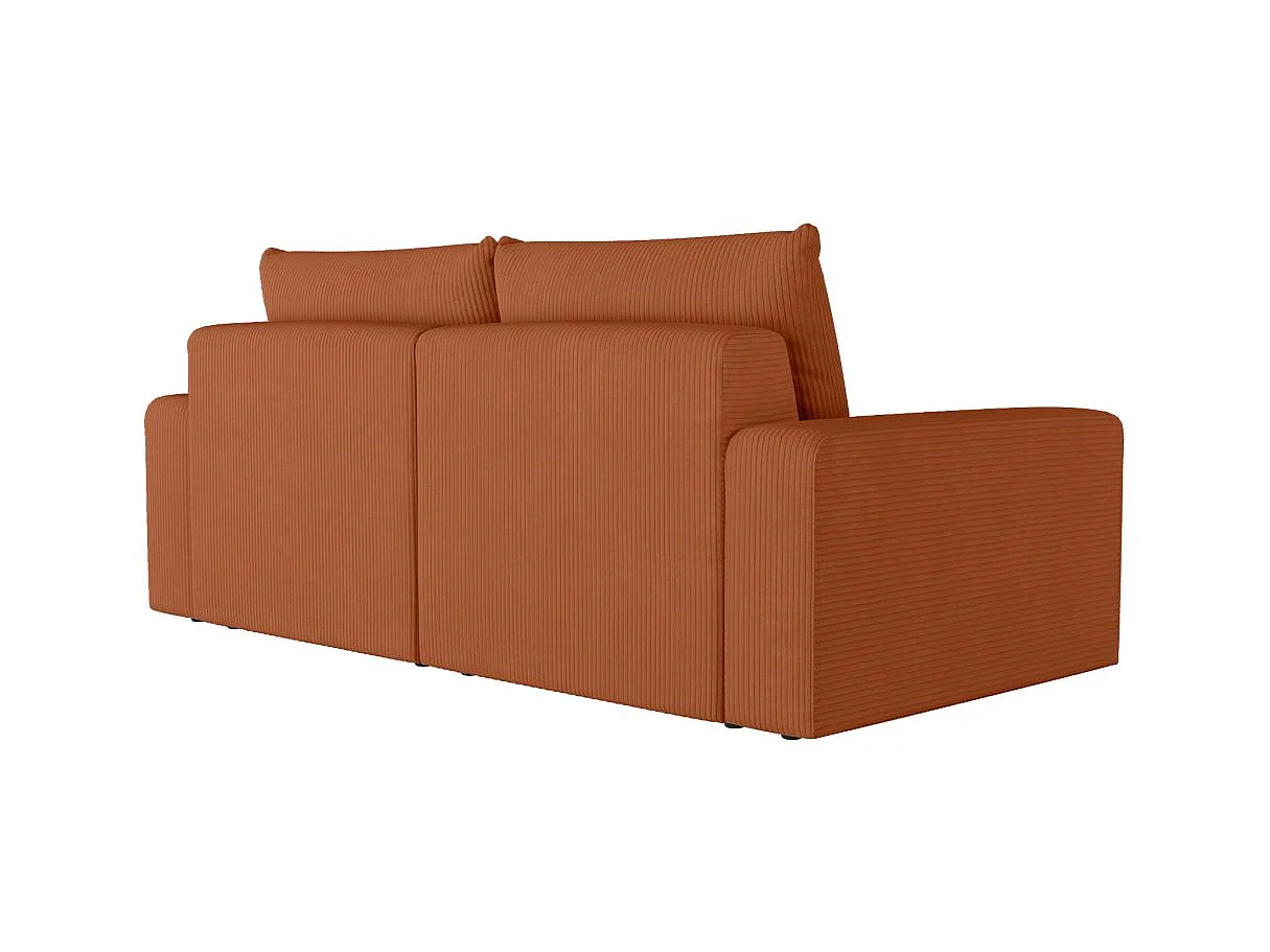 PACK - Canapé droit fixe 2 places ROMANE avec pouf en velours côtelé - Terracotta