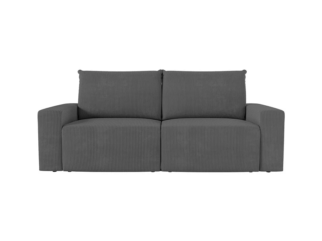 PACK - Canapé droit fixe 2 places ROMANE avec pouf en velours côtelé - Gris