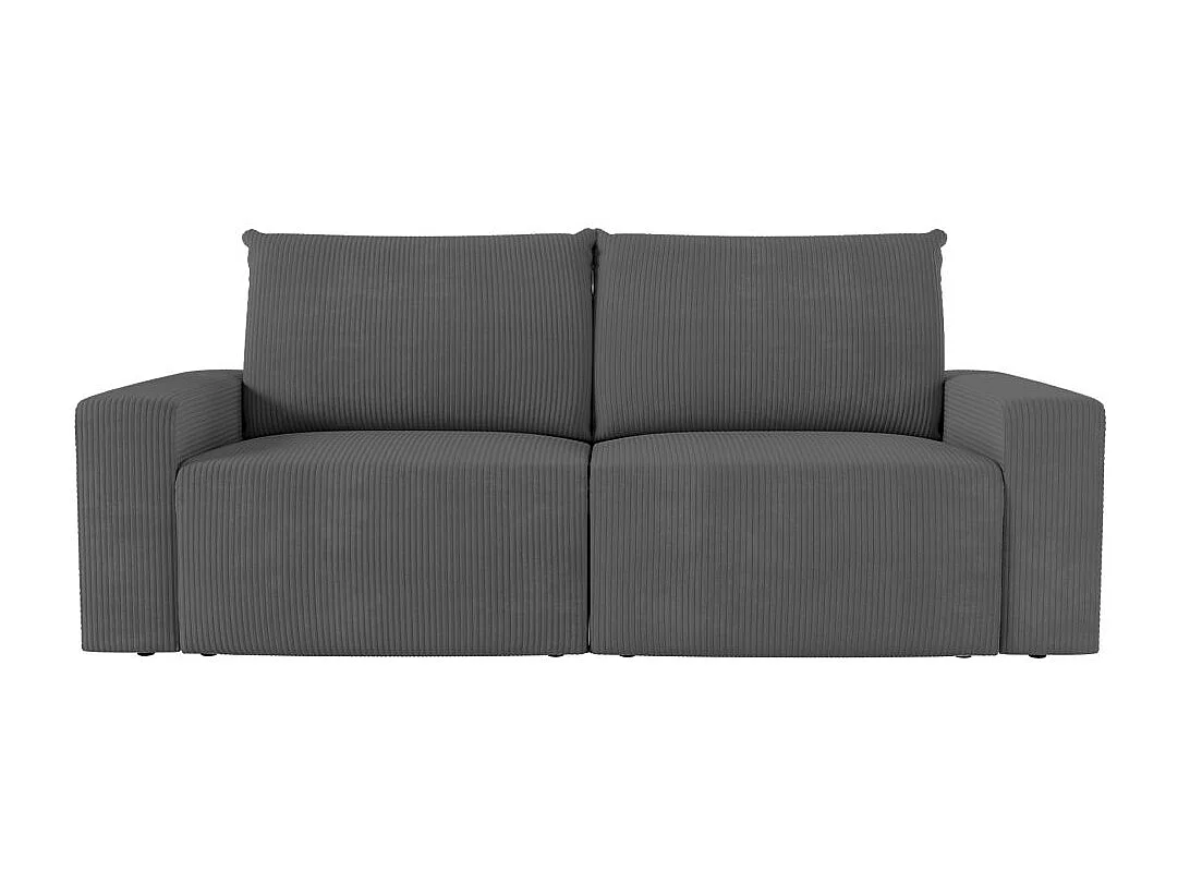 PACK - Canapé droit fixe 2 places ROMANE avec pouf en velours côtelé - Gris