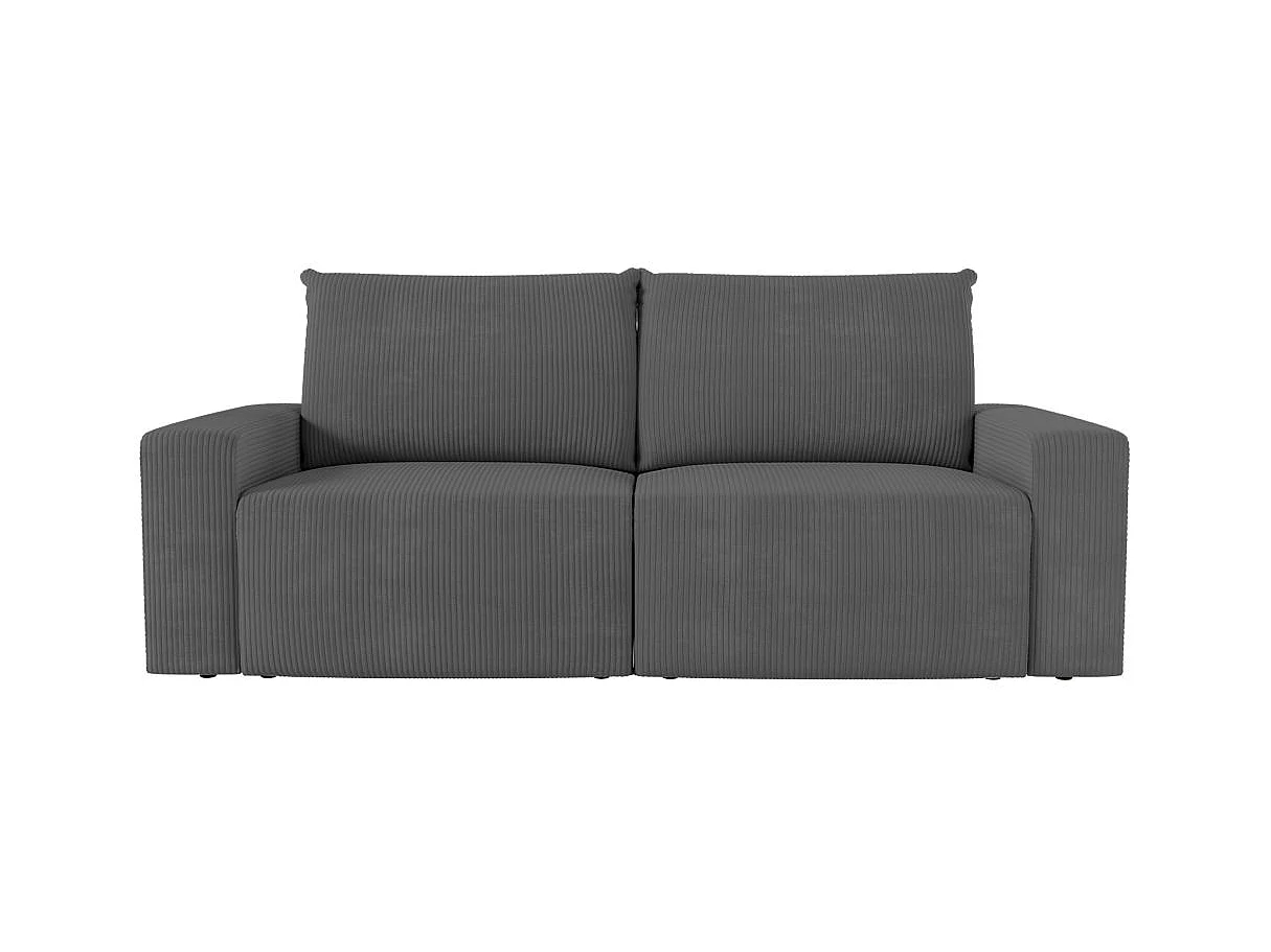 PACK - Canapé droit fixe 2 places ROMANE avec pouf en velours côtelé - Gris