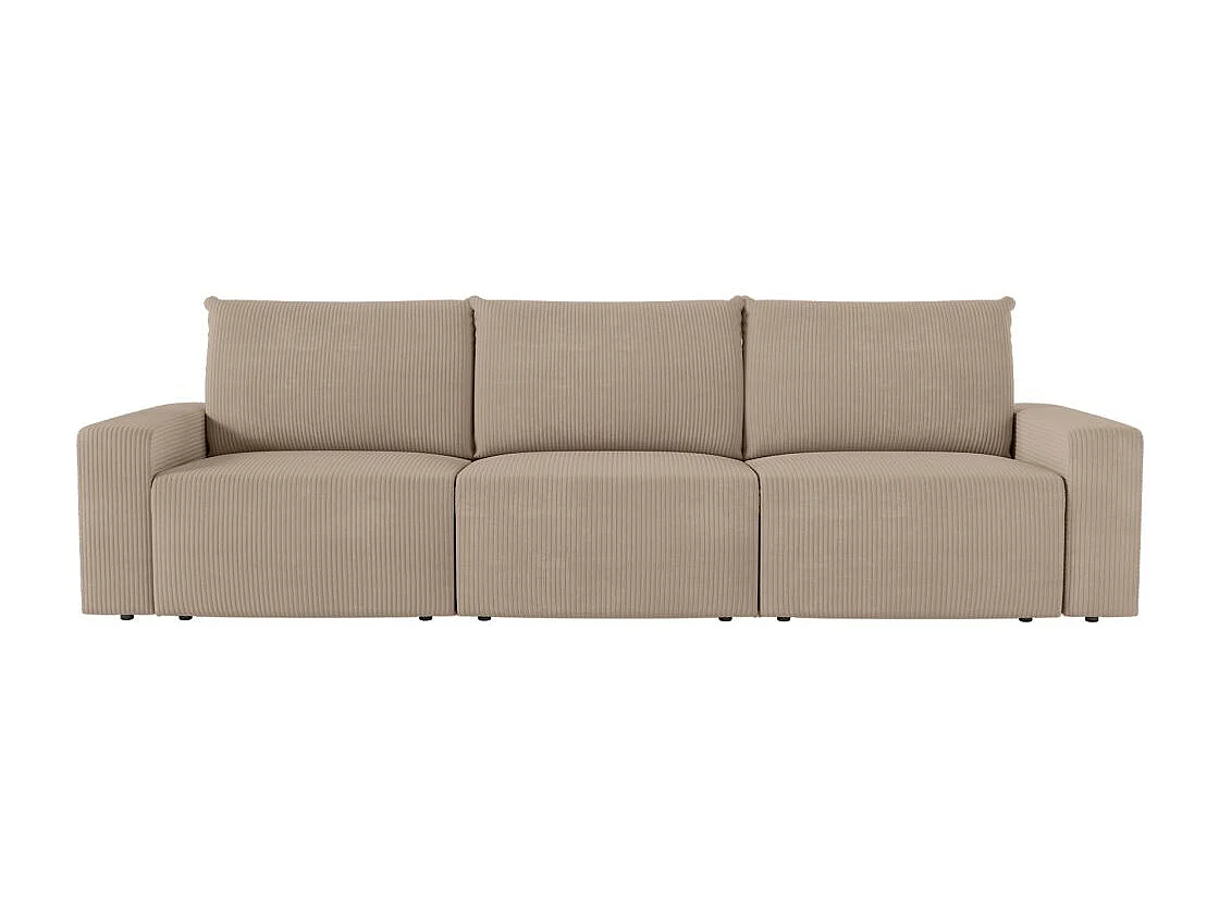 PACK - Canapé droit fixe 3 places ROMANE avec pouf en velours côtelé - Taupe