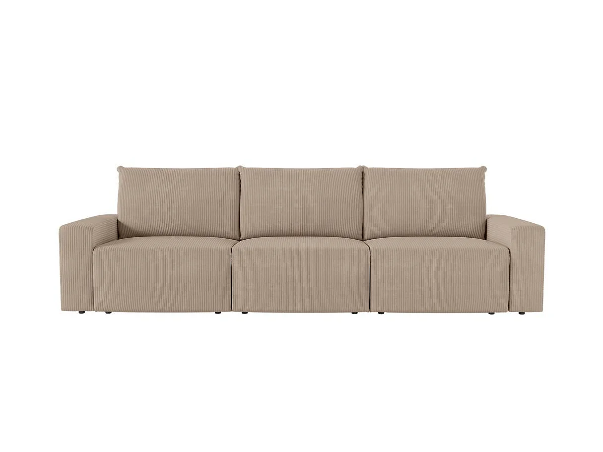 PACK - Canapé droit fixe 3 places ROMANE avec pouf en velours côtelé - Taupe