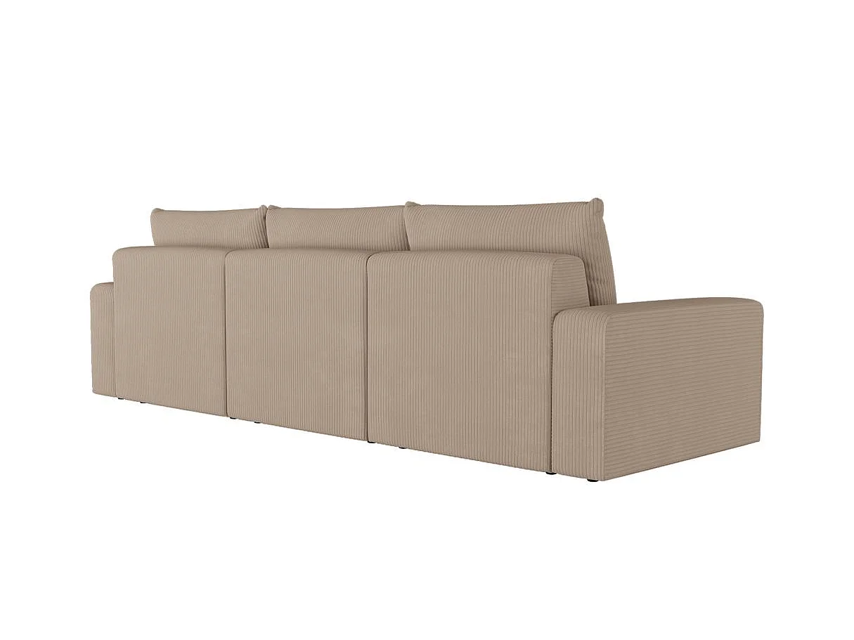 PACK - Canapé droit fixe 3 places ROMANE avec pouf en velours côtelé - Taupe