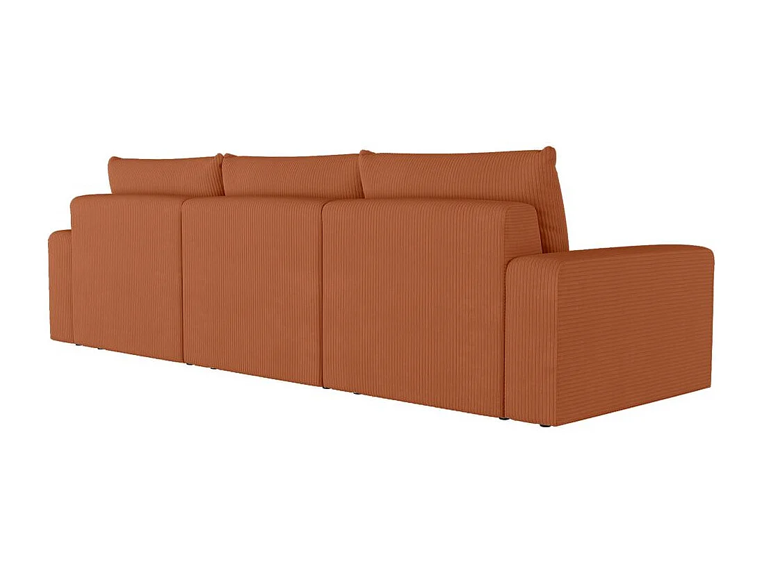 PACK - Canapé droit fixe 3 places ROMANE avec pouf en velours côtelé - Terracotta