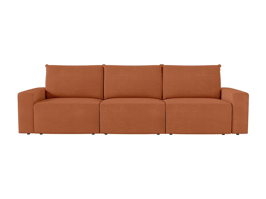 PACK - Canapé droit fixe 3 places ROMANE avec pouf en velours côtelé - Terracotta