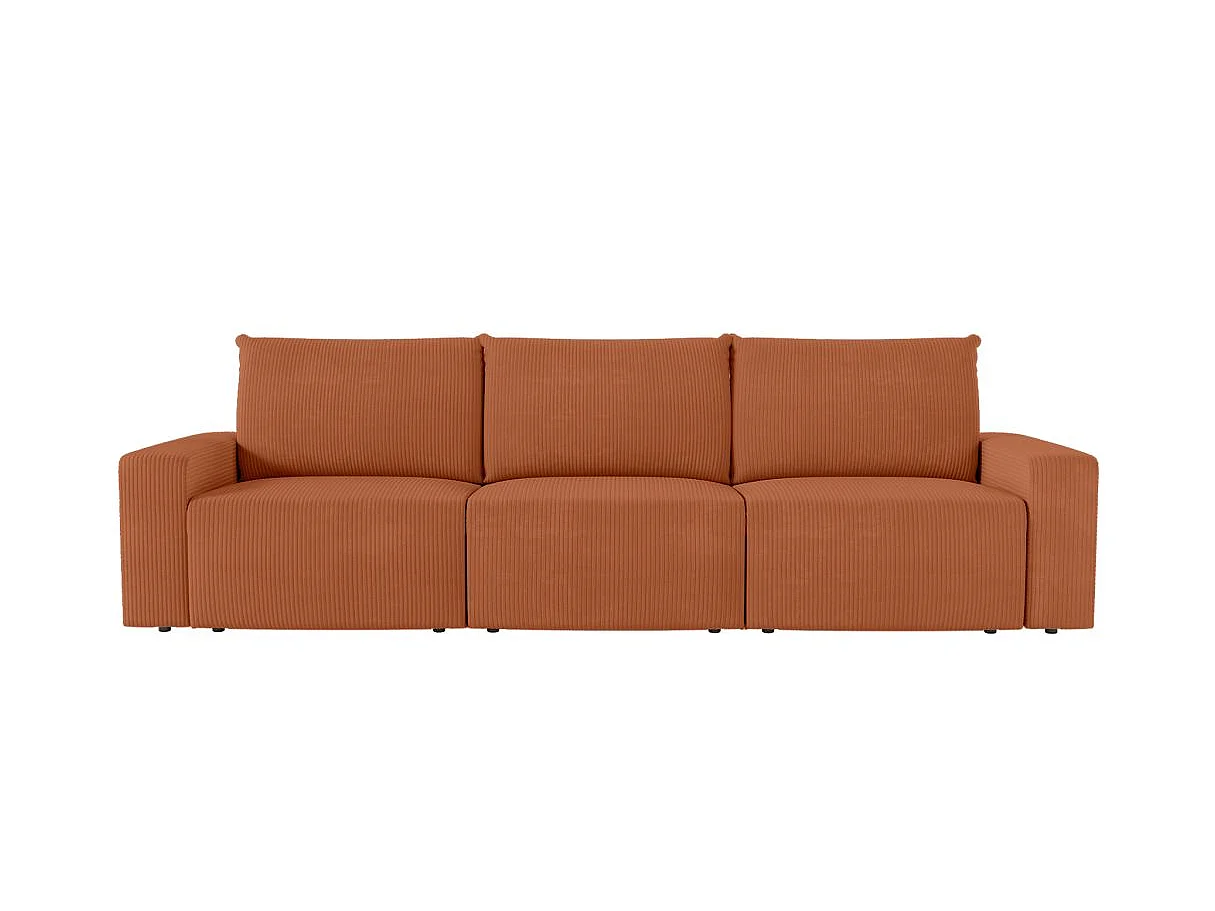 PACK - Canapé droit fixe 3 places ROMANE avec pouf en velours côtelé - Terracotta