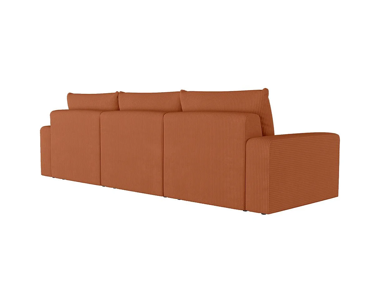 PACK - Canapé droit fixe 3 places ROMANE avec pouf en velours côtelé - Terracotta