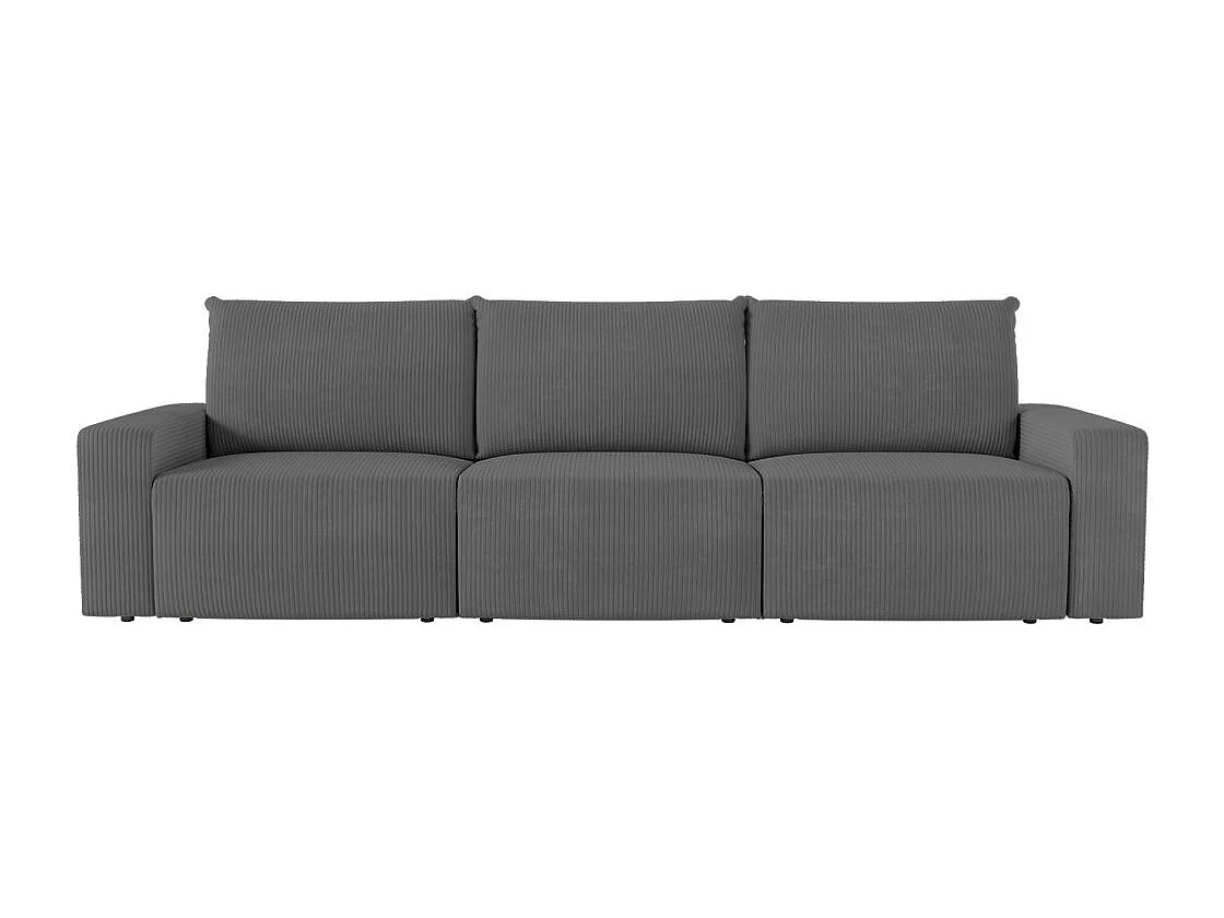 PACK - Canapé droit fixe 3 places ROMANE avec pouf en velours côtelé - Gris