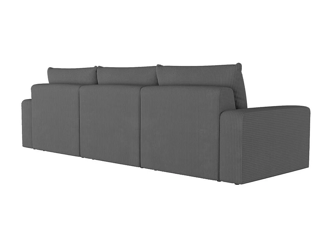 PACK - Canapé droit fixe 3 places ROMANE avec pouf en velours côtelé - Gris