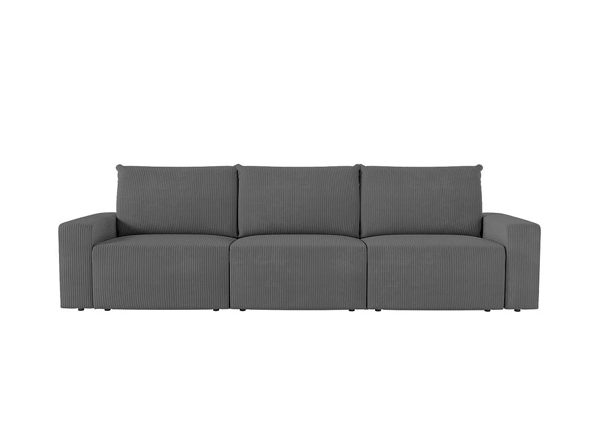 PACK - Canapé droit fixe 3 places ROMANE avec pouf en velours côtelé - Gris