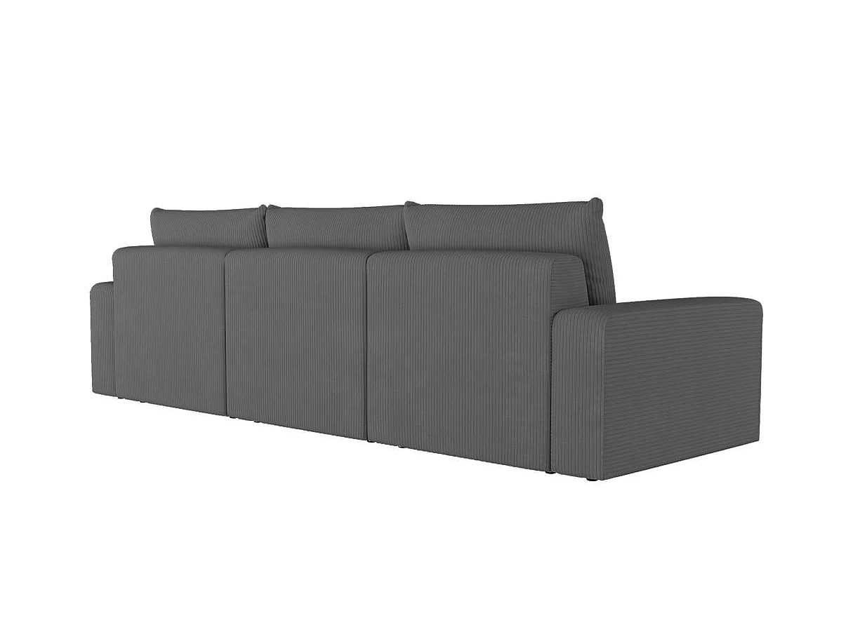 PACK - Canapé droit fixe 3 places ROMANE avec pouf en velours côtelé - Gris