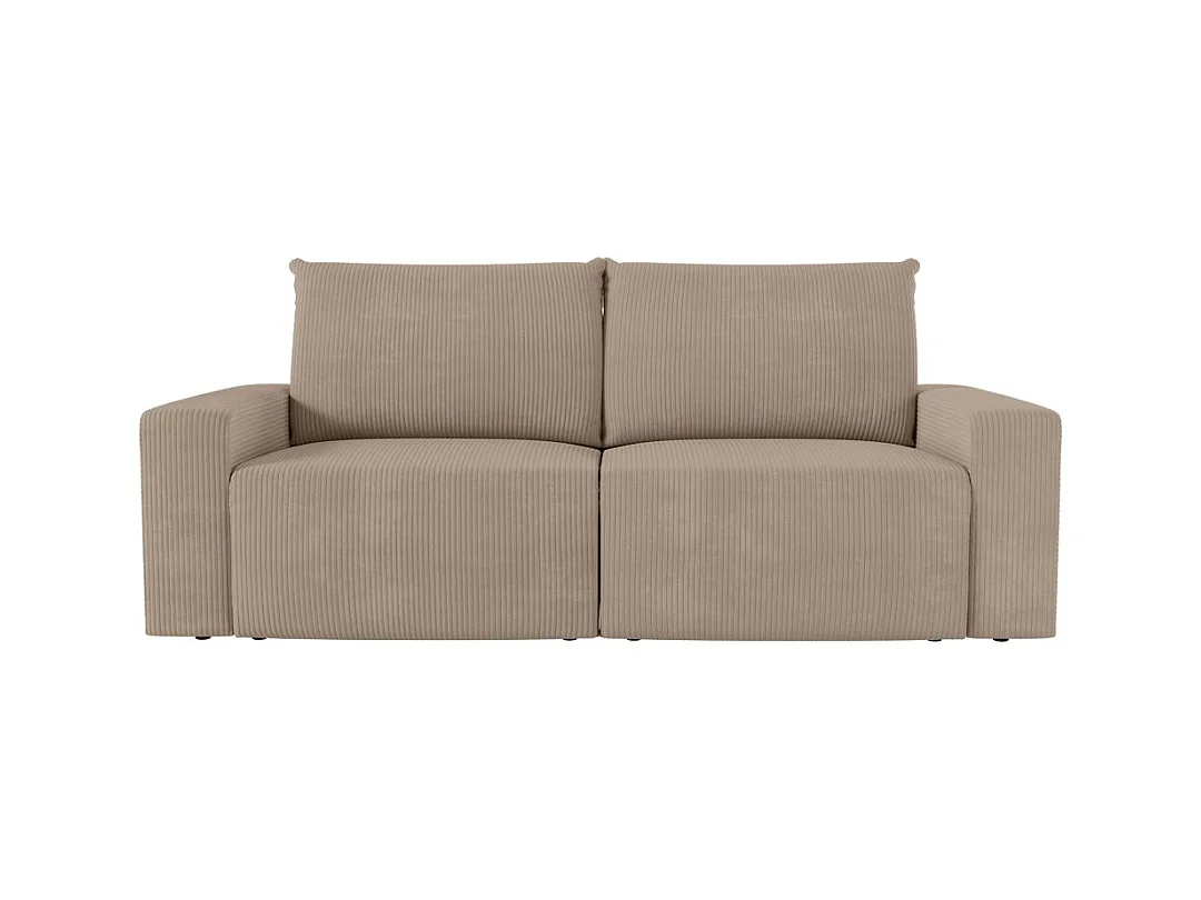 PACK - Canapé droit fixe 2 places ROMANE avec pouf en velours côtelé - Taupe