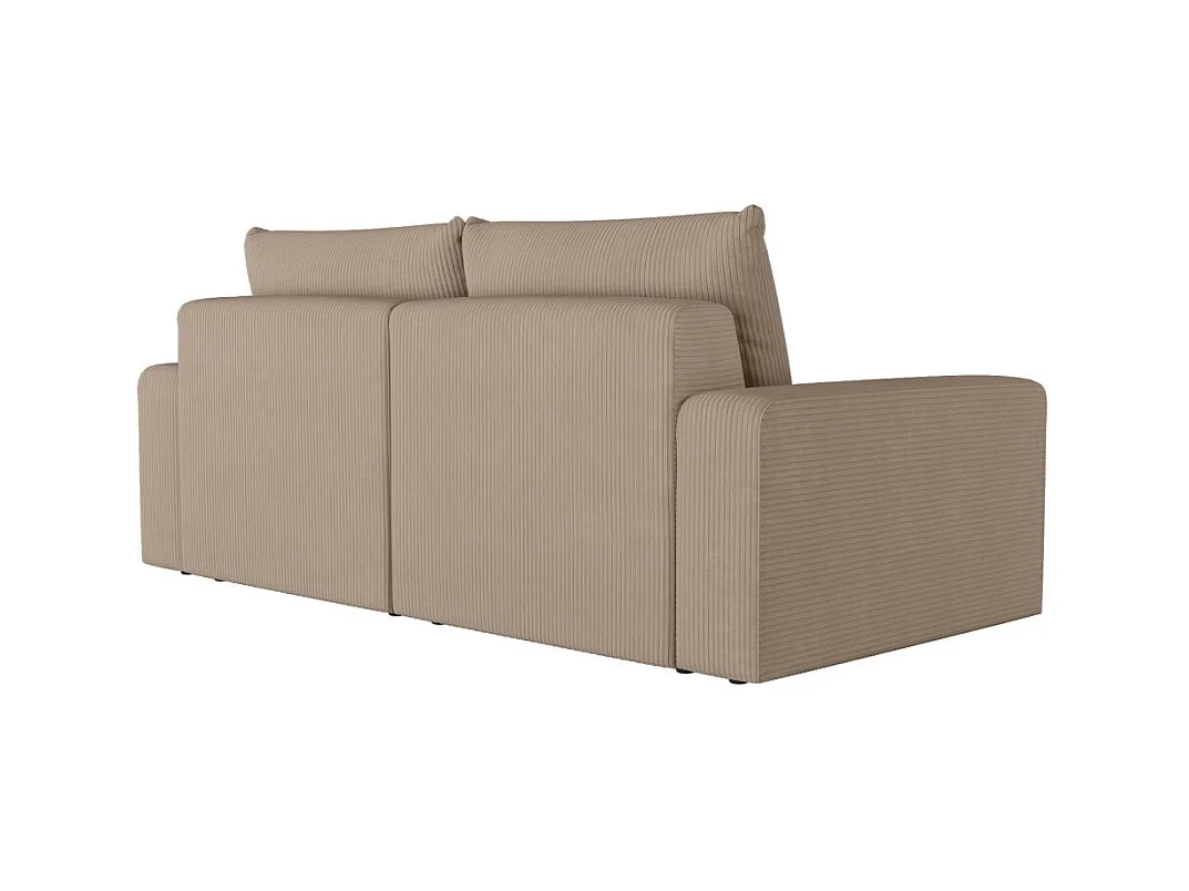 PACK - Canapé droit fixe 2 places ROMANE avec pouf en velours côtelé - Taupe