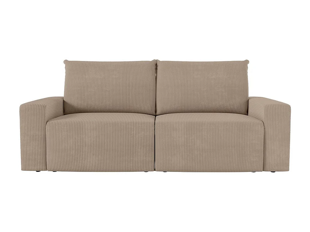 PACK - Canapé droit fixe 2 places ROMANE avec pouf en velours côtelé - Taupe