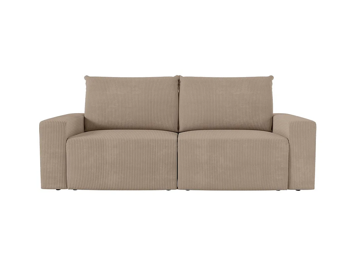 PACK - Canapé droit fixe 2 places ROMANE avec pouf en velours côtelé - Taupe
