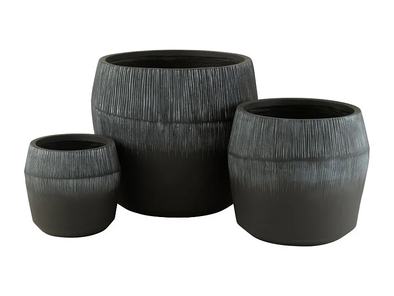 Macetero de cerámica negra H.26.5-38-49.5 cm (set de 3)